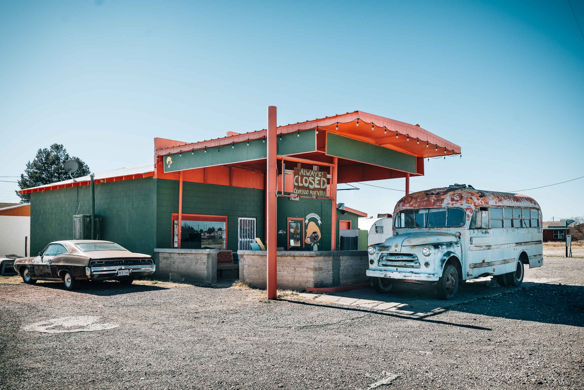 Food truck with Always Closed sign - Marfa-TX