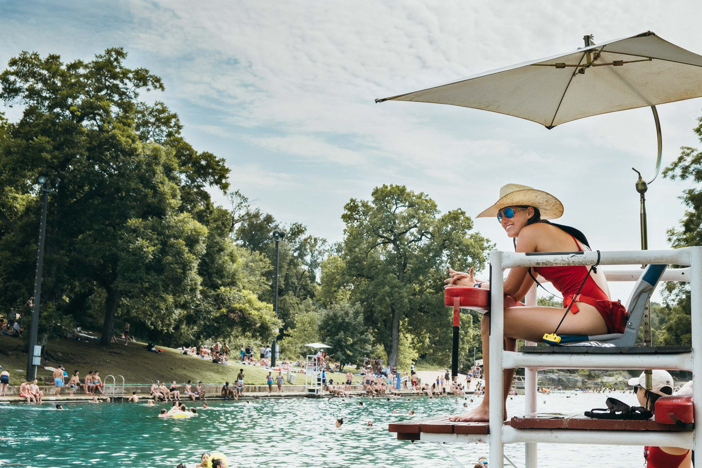 Summer fun - a lifeguard at Barton Springs pool, Austin TX