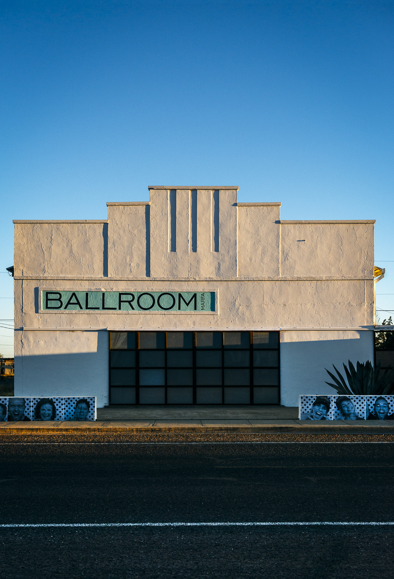 Marfa Ballroom - Art Gallery, photographed at sunset - Maria TX