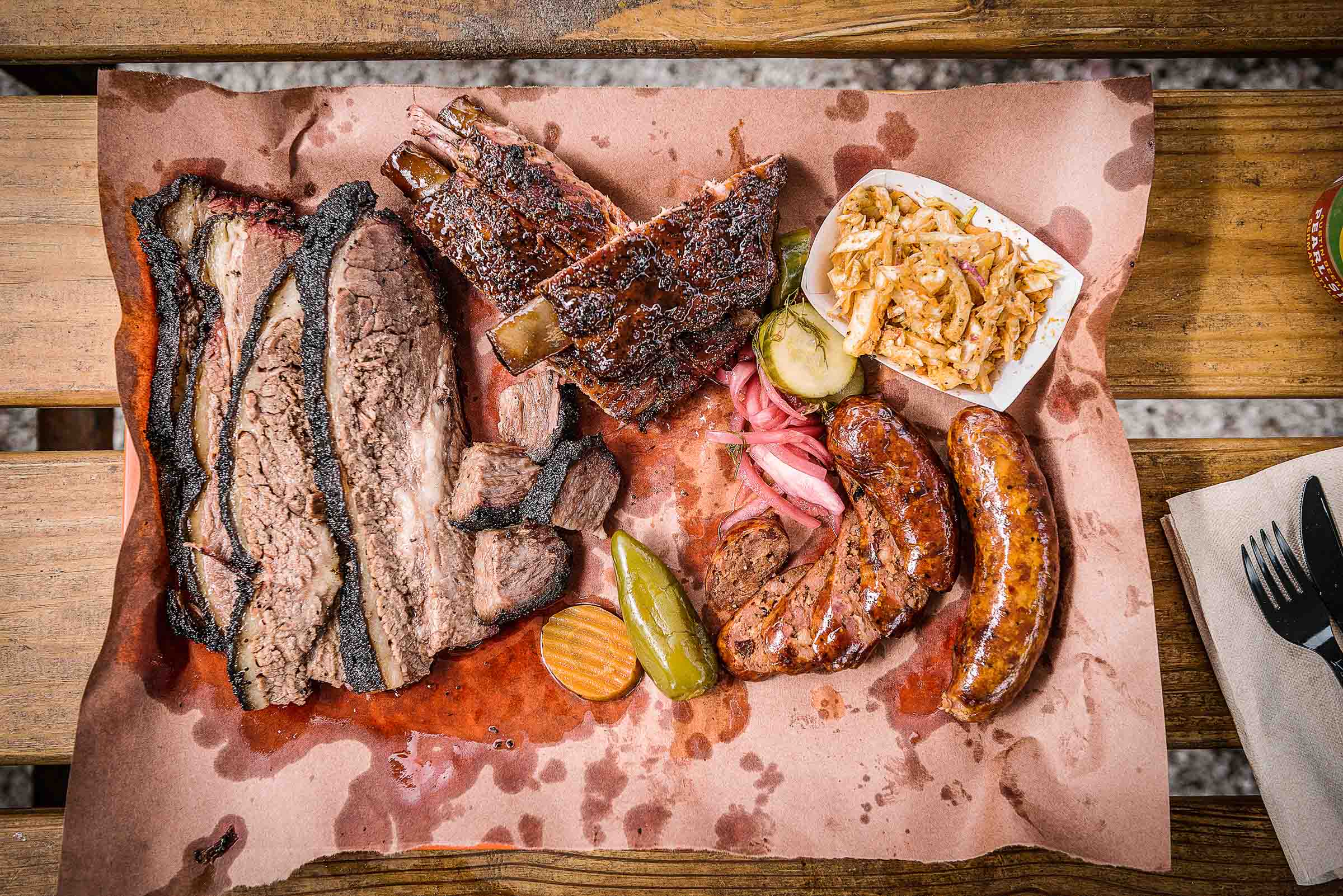 Meat Platter - brisket - sausage - ribs- laBarbecue-BBQ-Austin-Texas